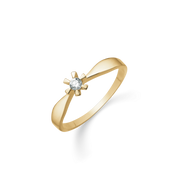 8 kt. guld ring med 1 syntetisk cubic zirconia i 6 grabber.  Der fåes også ørestikker til denne smukke ring.