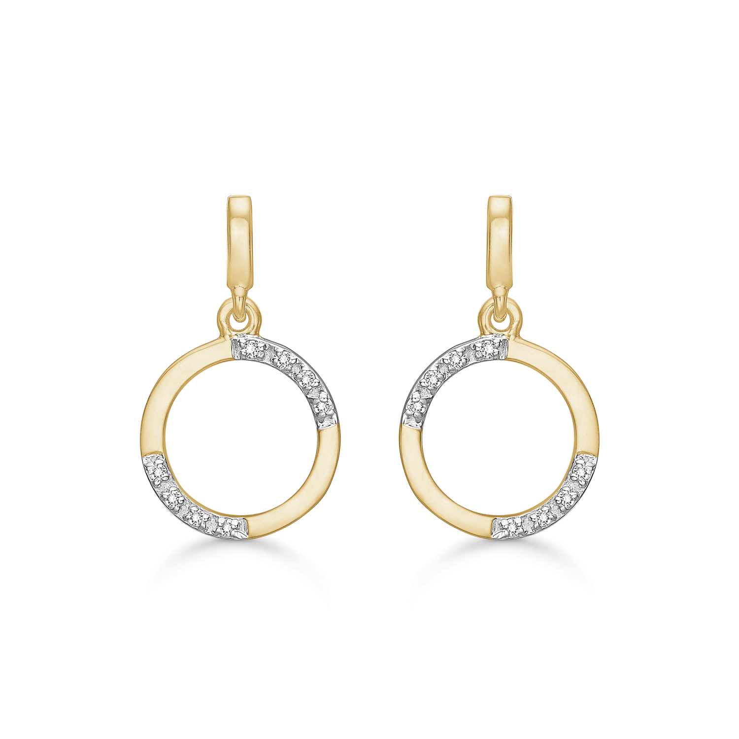 8 kt. guld ørehænger cirkel med syntetiske cubic zirconia forskudt. Mål: 0,90 mm.