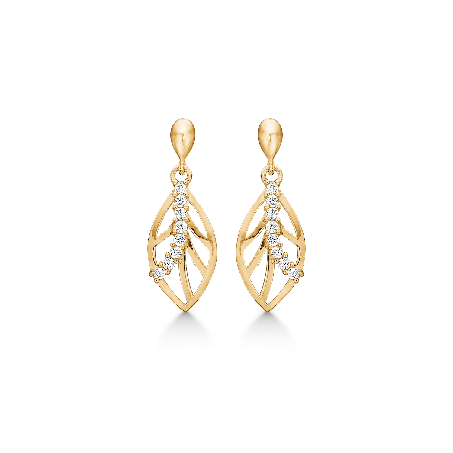 8 kt. guld ørehænger blad med 8 syntetiske cubic zirconia. Mål: 16,96 x 5,33 mm.