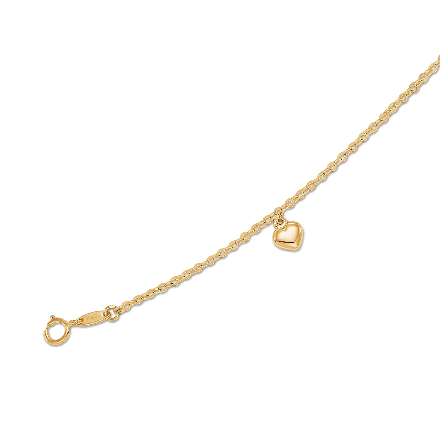 8 kt. guld armbånd kæde med buttet hjerte. Længde 15+4 cm.
