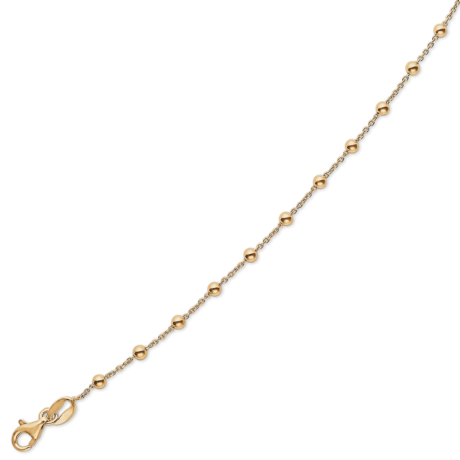 8 kt. guld armbånd kugler på kæde. Længde 17+4 cm.