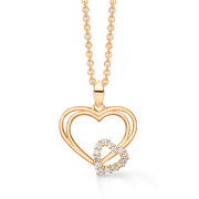 Hjerte vedhæng med to hjerter i 8 karat guld med zirconia stene.