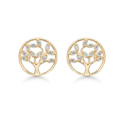 Livets Træ 14 kt. guld ørestikker livets træ med blade af syntetiske cubic zirconia.
