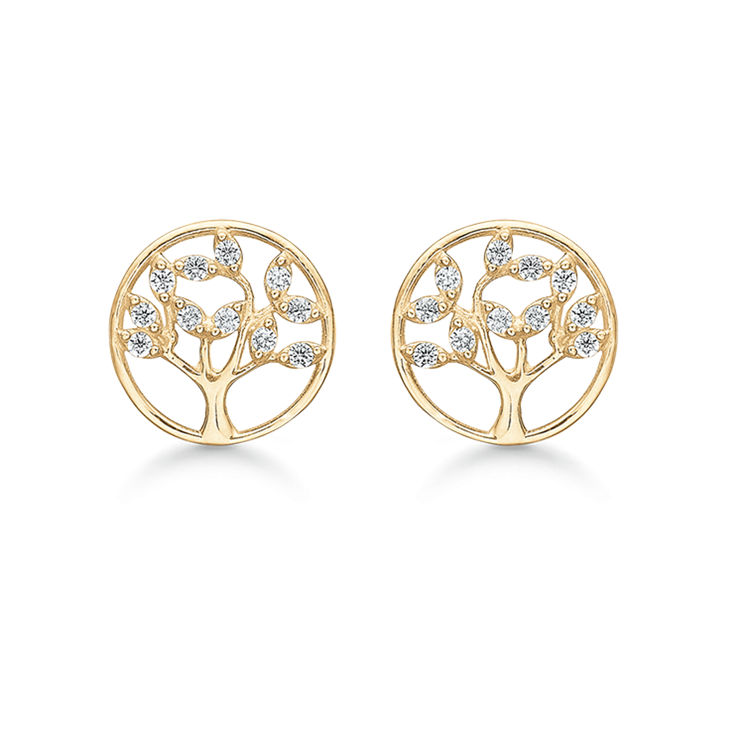 Livets Træ 14 kt. guld ørestikker livets træ med blade af syntetiske cubic zirconia.