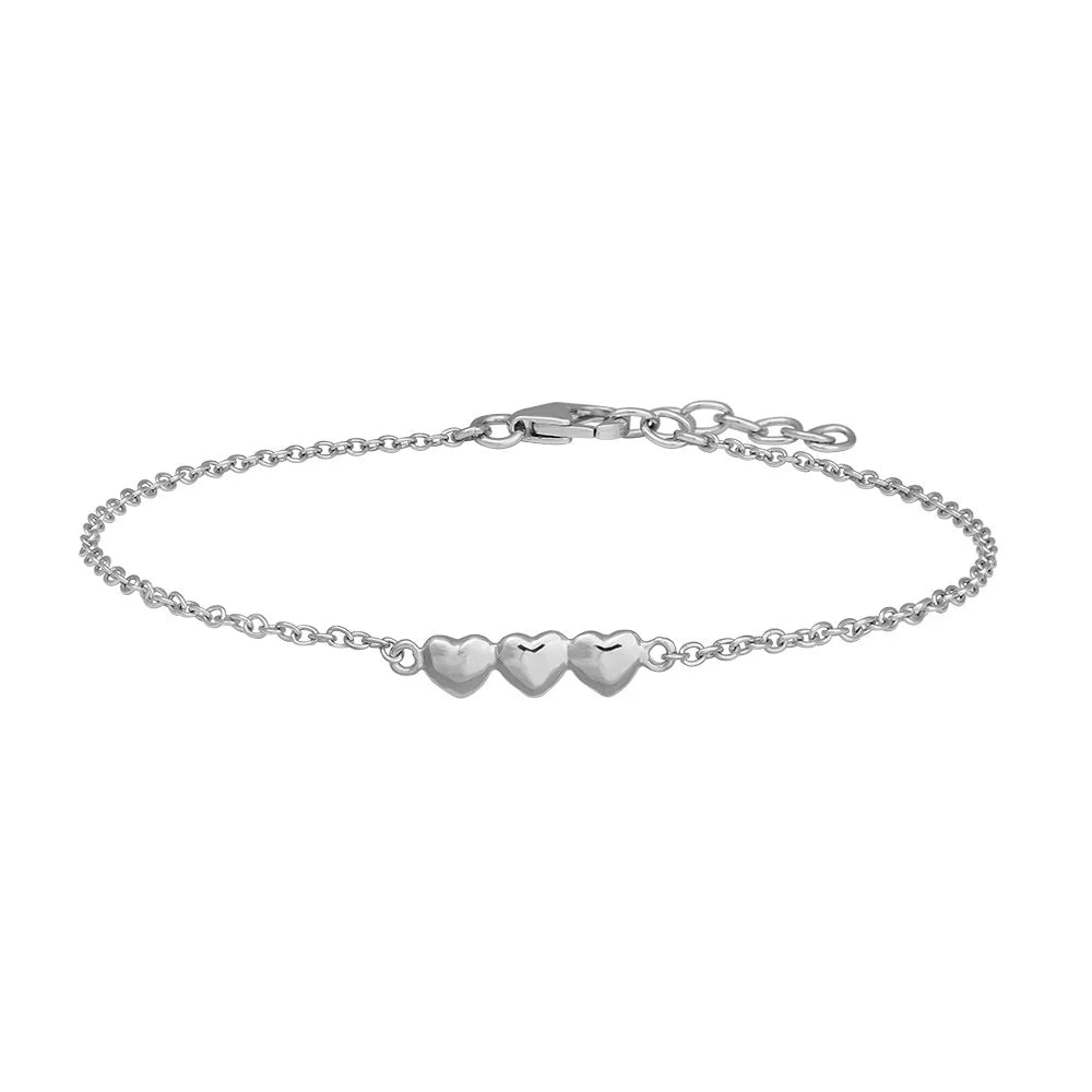 Rhodium silver children's bracelet w/3 hearts