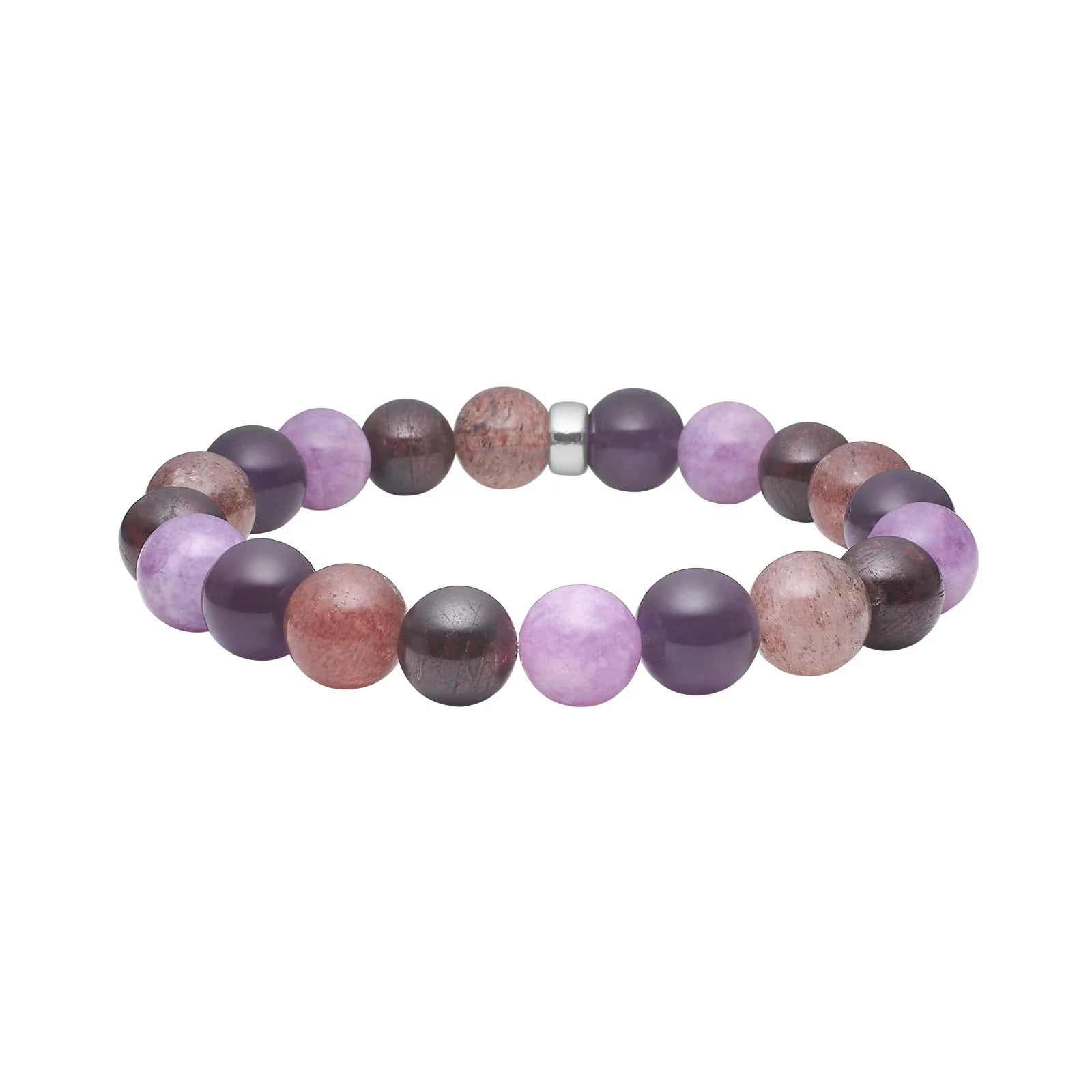 Amethyst, cherry quartz, spong quartz, granat 12mm armbånd