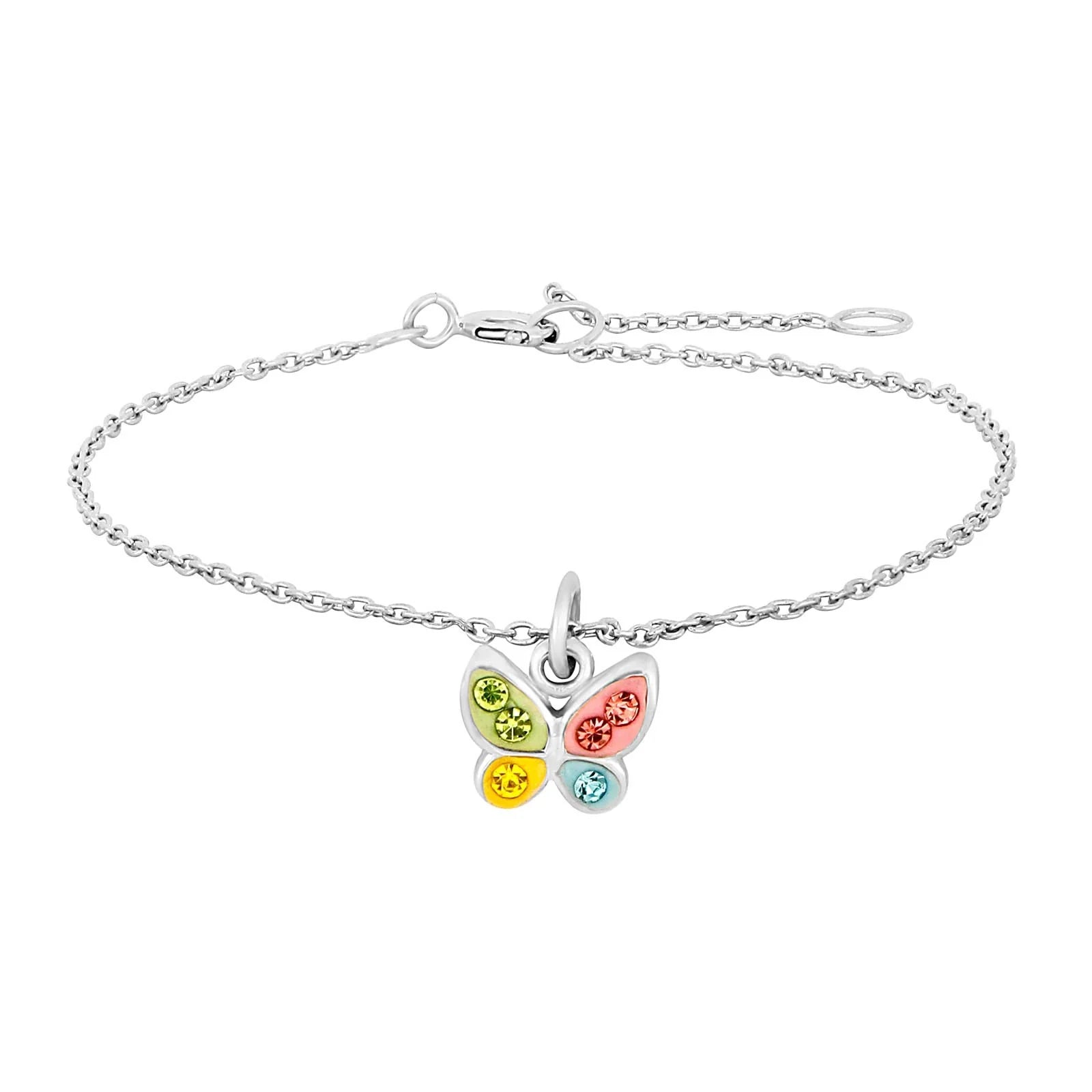 Rhd. silver bracelet butterfly w. multi cz