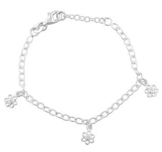 Rod. silver bracelet w/3 flowers w/cz