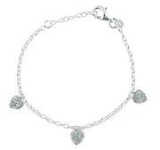 Rod. silver bracelet w/3 hearts w/cz