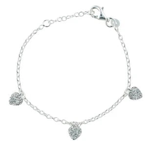 Rod. silver bracelet w/3 hearts w/cz