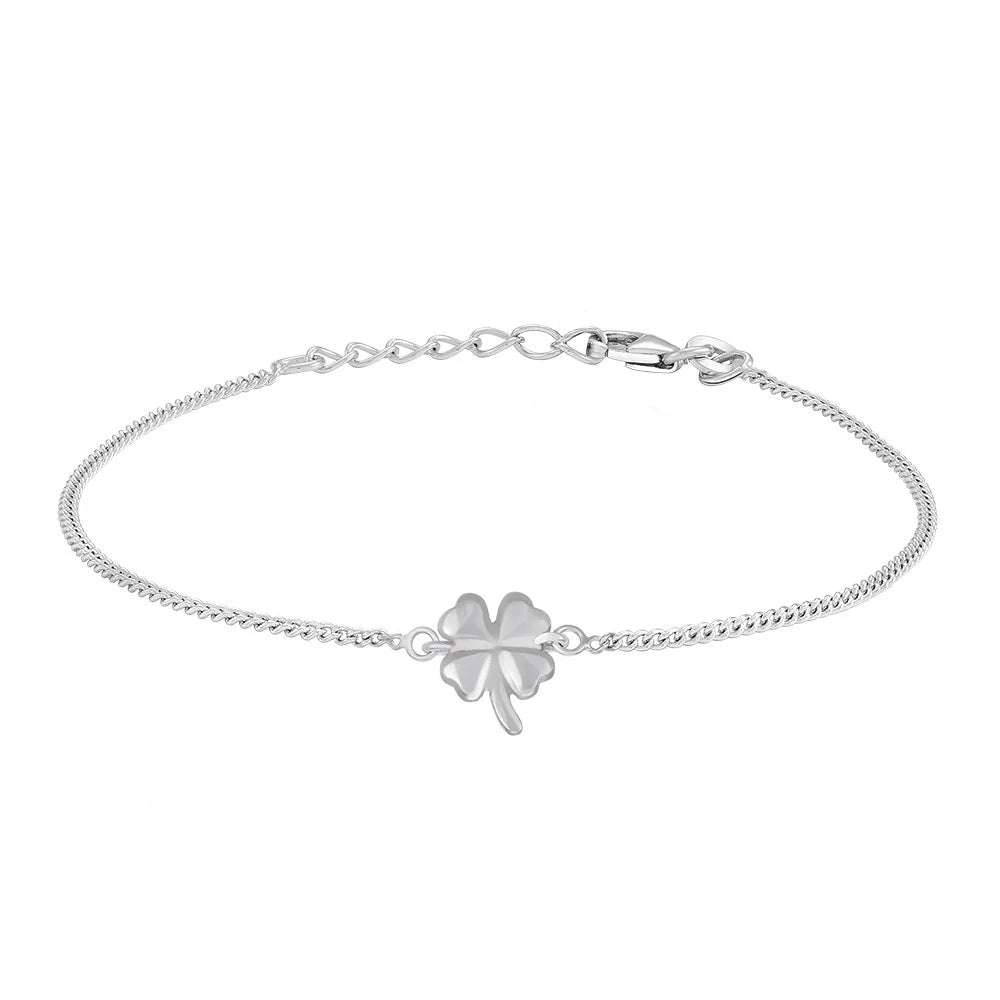 Rhodium silver bracelet w/clover