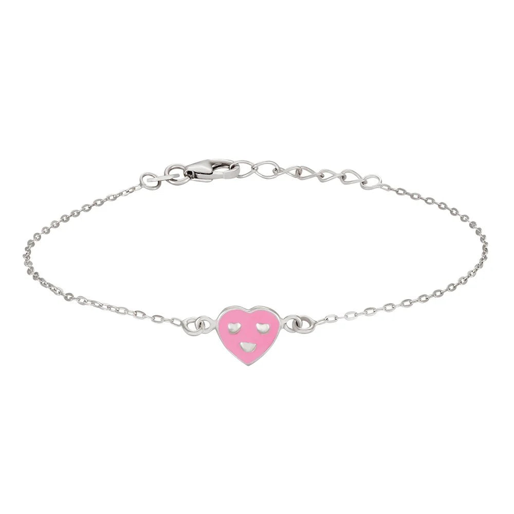 Rhodium silver bracelet with heart and enamel 8mm 15+2cm