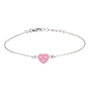 Rhodium silver bracelet with heart and enamel 8mm 15+2cm