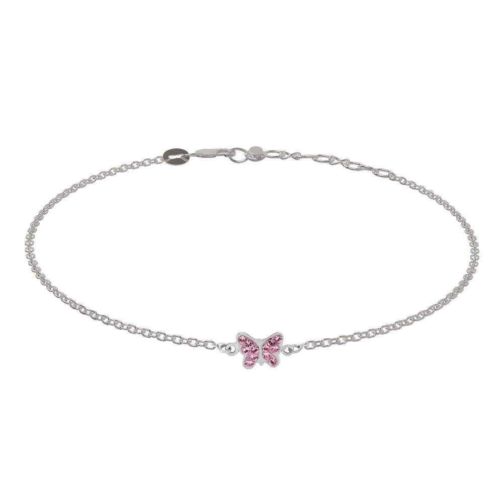 Rhodium silver bracelet w/butterfly and cz