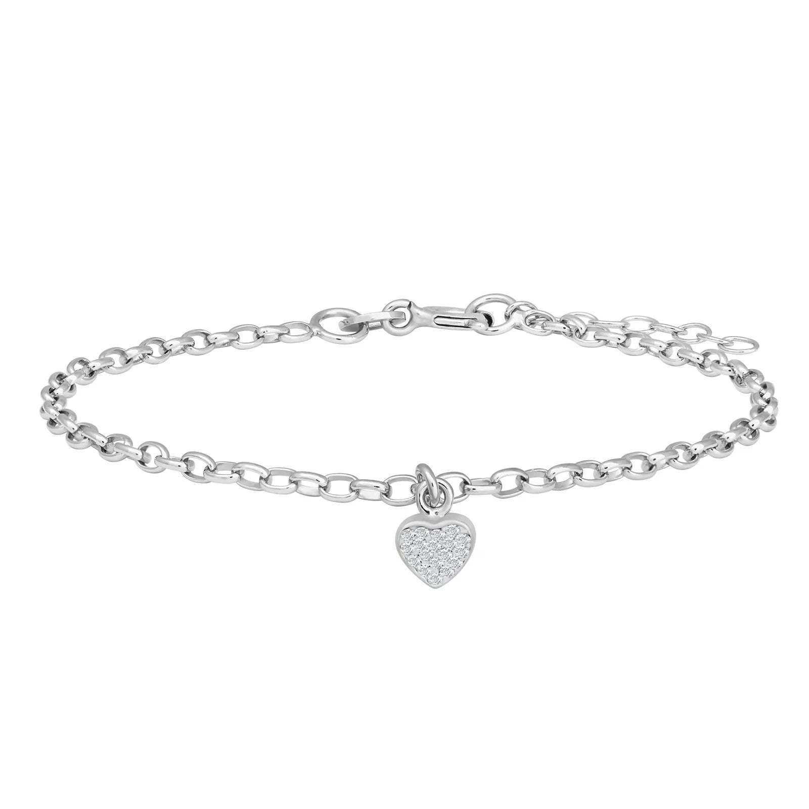 Rhodium silver bracelet w/heart and cz