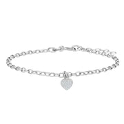 Rhodium silver bracelet w/heart and cz