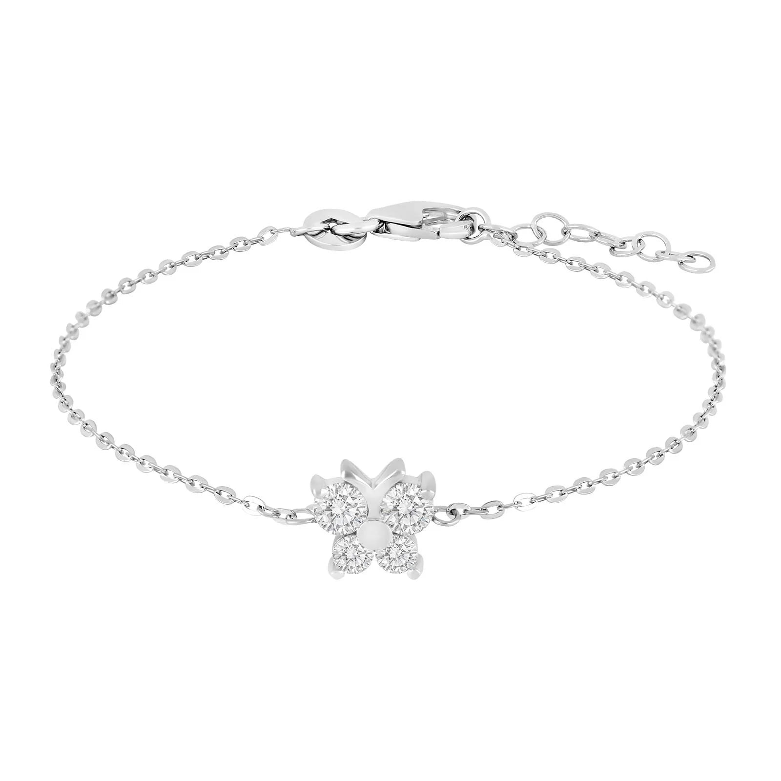 Rhodium silver bracelet butterfly w/cz