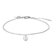Rhodium silver bracelet heart w/pink cz