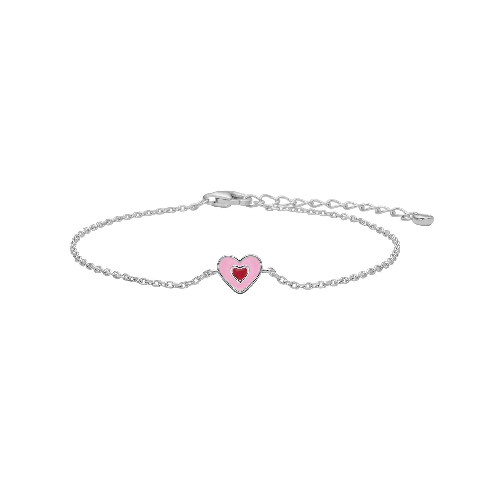 Rhd. silver bracelet heart w/ pink enamel