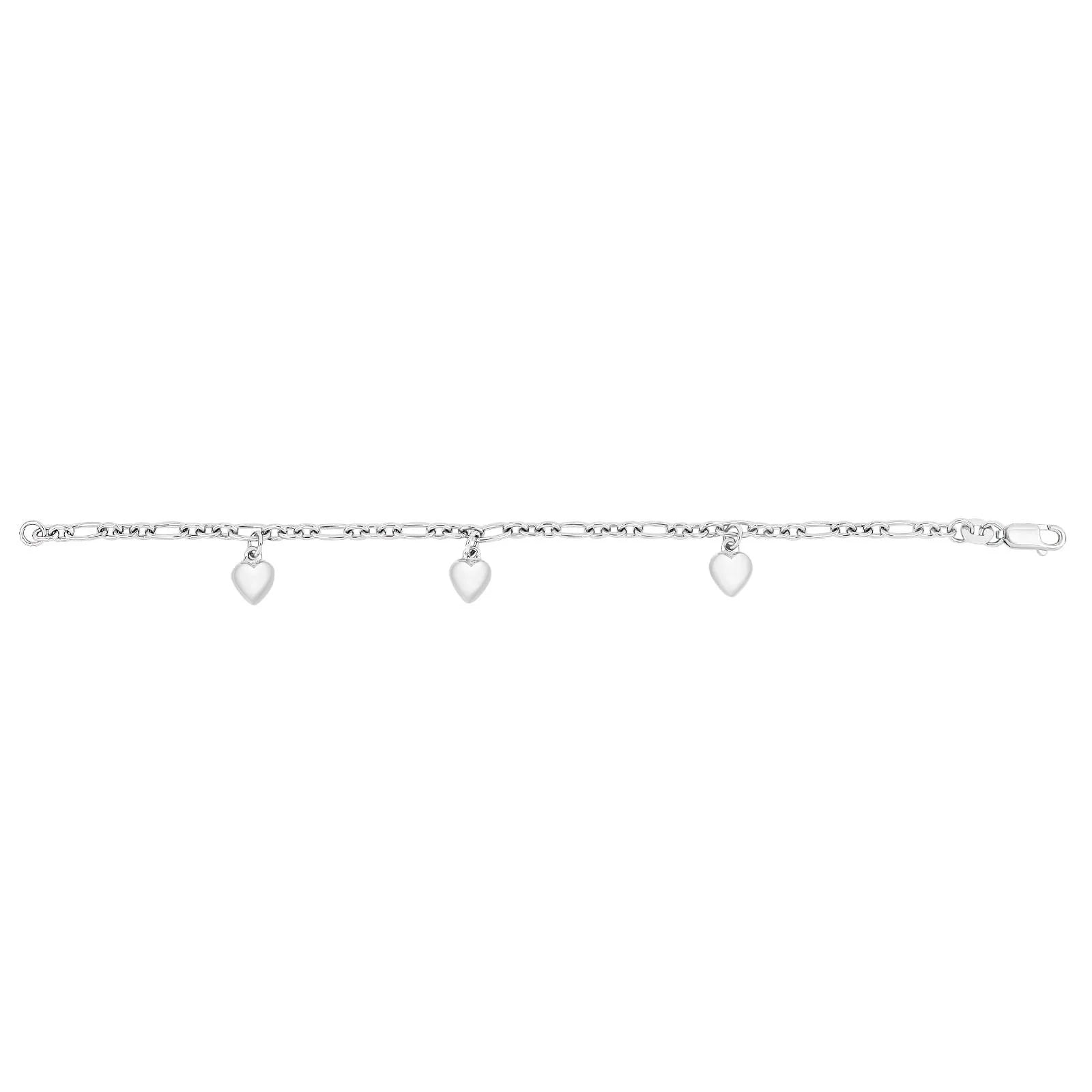 Rhodium silver bracelet w/3 hearts