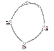 Rhodium silver bracelet w/3 hearts