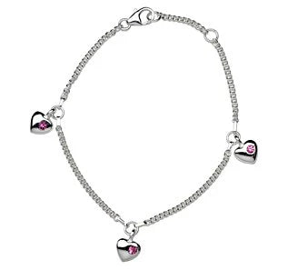 Rhodium silver bracelet w/3 hearts