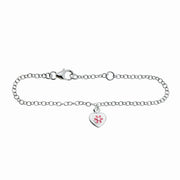 Rhodium silver bracelet heart w/flower and enamel