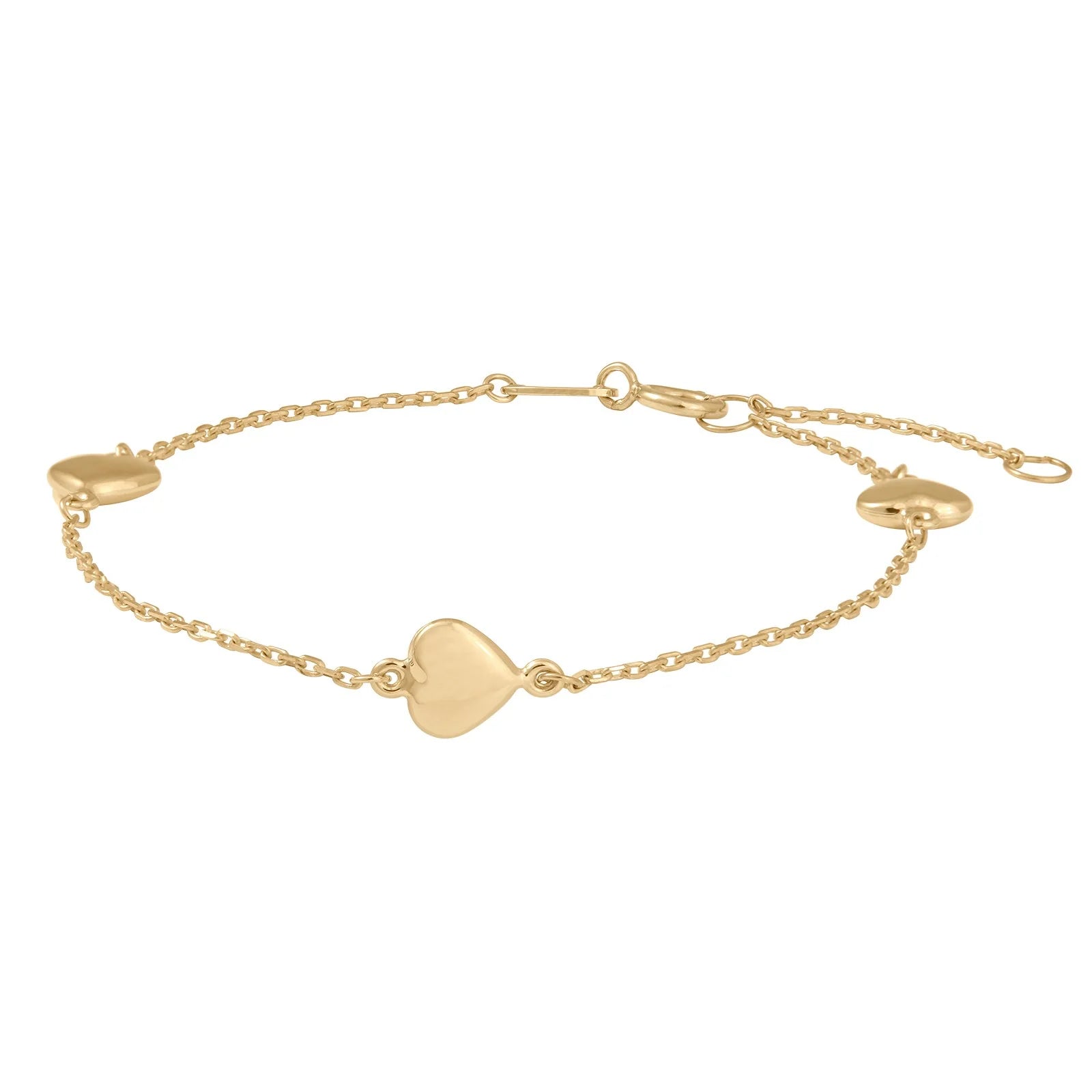 8kt gold children's bracelet with three hearts