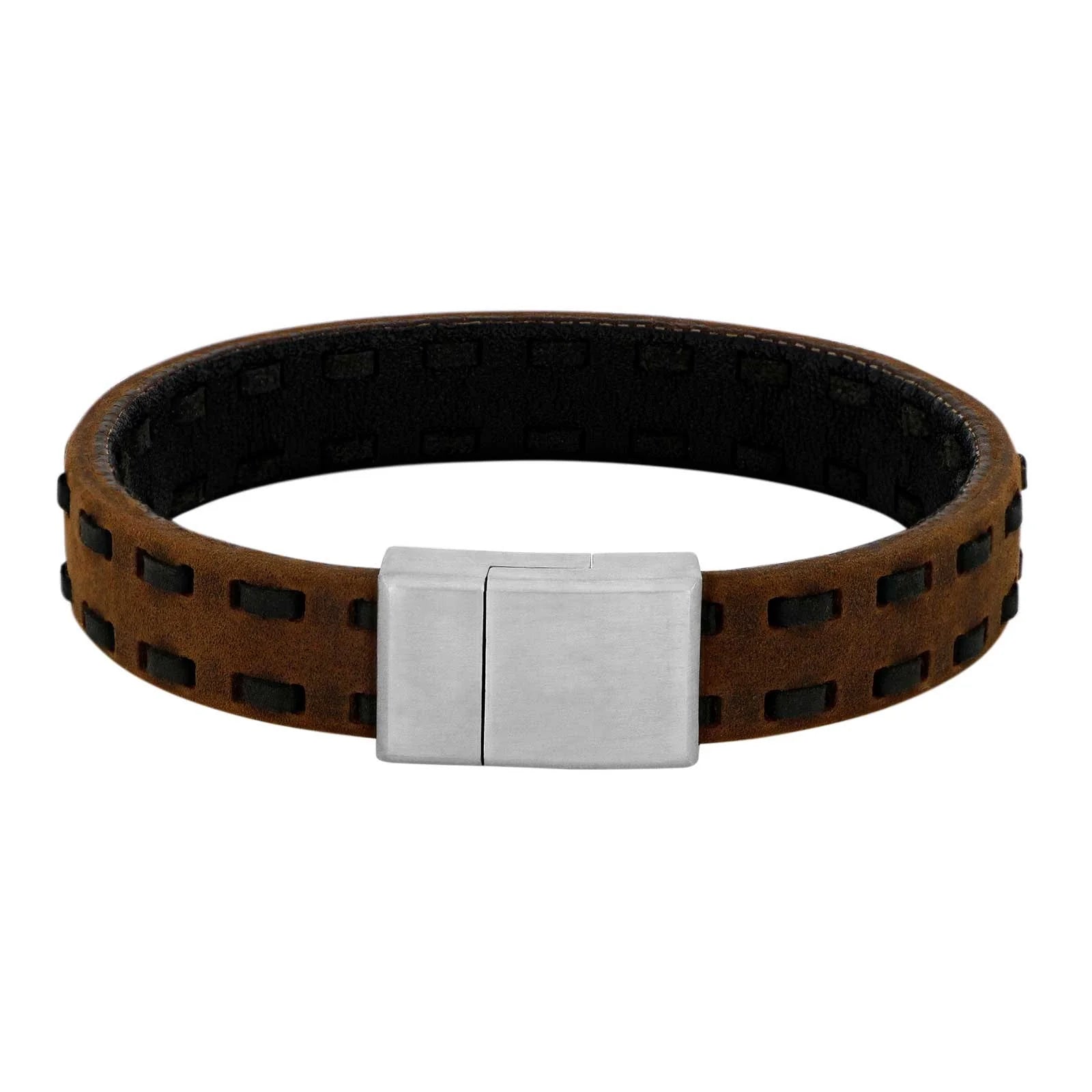 SON armbånd brun m/sort kalveskind