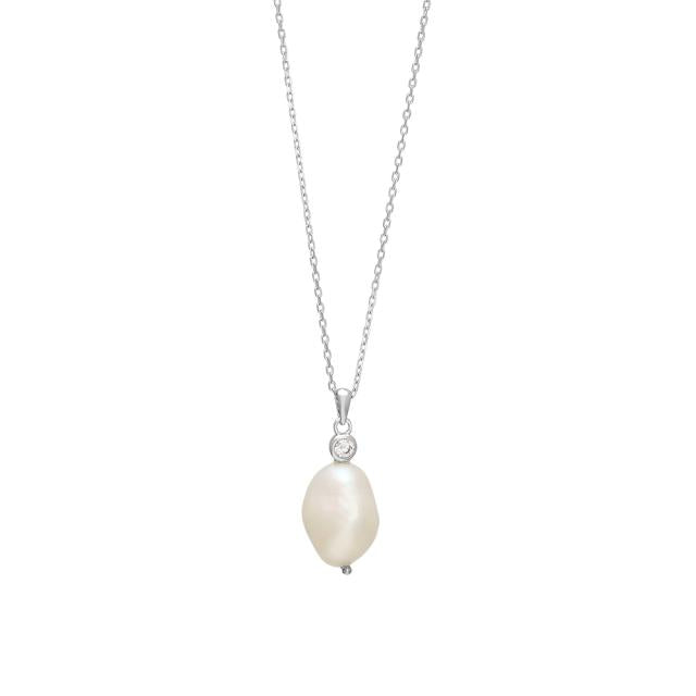 Rhd. sølvkæde BAROQUE52 perle + cz 18mm
