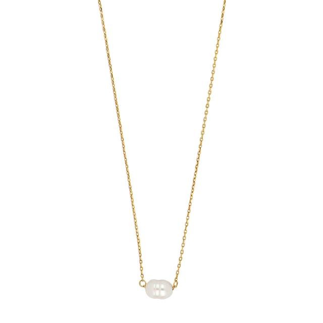 8kt. guldhalskæde m/hvid ferskvandsperle - Urma.dk