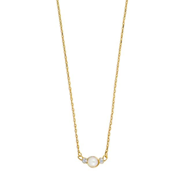8kt. guldhalskæde m/perle og cz - Urma.dk