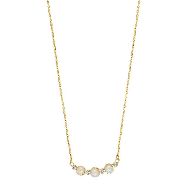 8kt. guldhalskæde m/perler og cz - Urma.dk