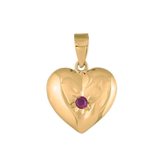 8kt. guldhjerte m/synt. rubin 13mm - Urma.dk