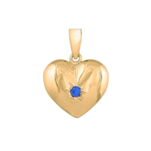 8kt. guldhjerte m/synt. safir 13mm - Urma.dk