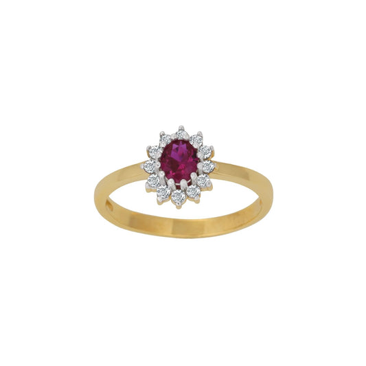 8kt. guldring roset m/synt. rubin og cz - Urma.dk