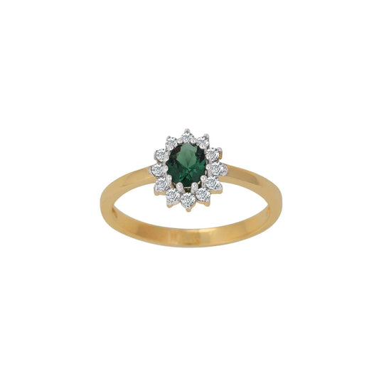 8kt. guldring roset m/synt. smaragd og cz - Urma.dk