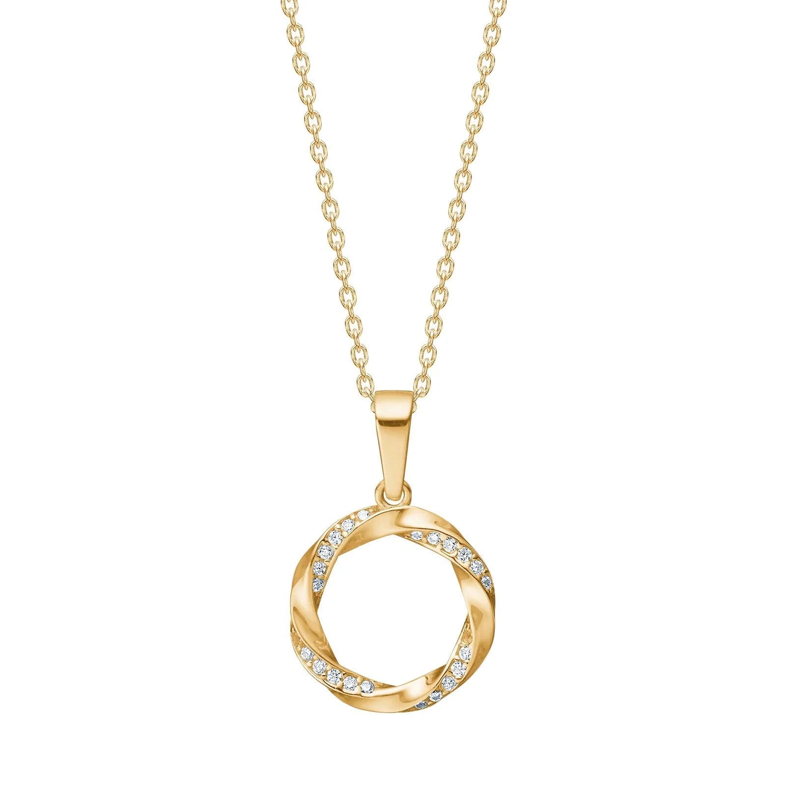 8kt. guldvedhæng cirkel m. cz inkl forg sølvkæde - Urma.dk
