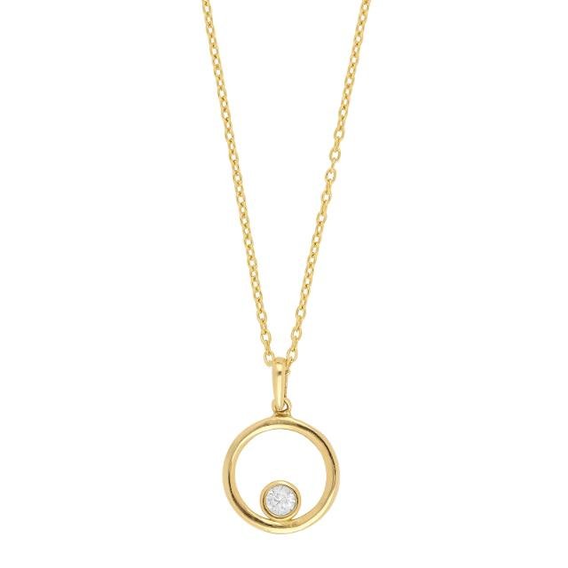 8kt. guldvedhæng cirkel m/cz inkl. forg. sølvkæde - Urma.dk