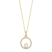 8kt. guldvedhæng cirkel m/ferskvandsperle cz. Inl - Urma.dk