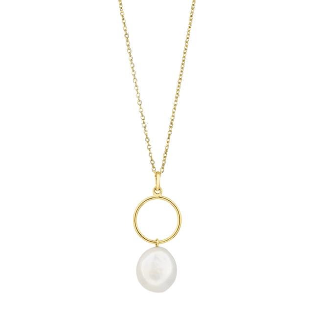 8kt. guldvedhæng cirkel og perle inkl. forg. kæde - Urma.dk