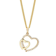 8kt. guldvedhæng dobbelt hjerte m/cz inkl. forg. - Urma.dk