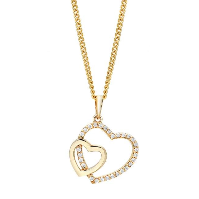 8kt. guldvedhæng dobbelt hjerte m/cz inkl. forg. - Urma.dk