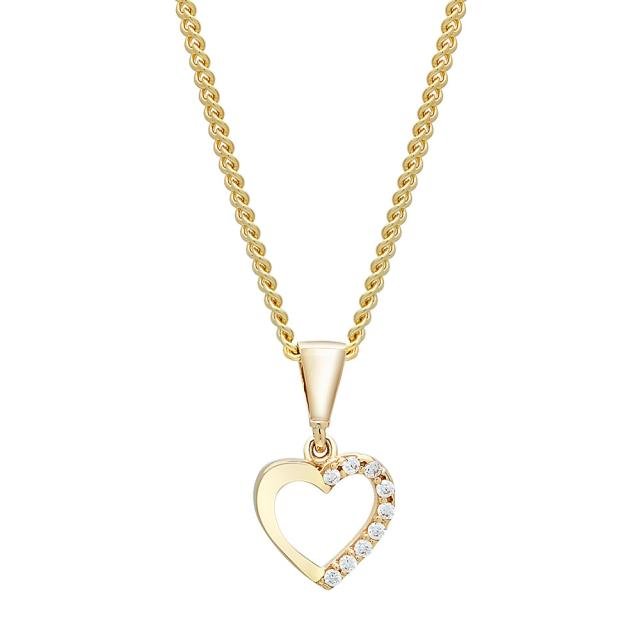 8kt. guldvedhæng hjerte m/cz inkl. forg. sølvkæde - Urma.dk