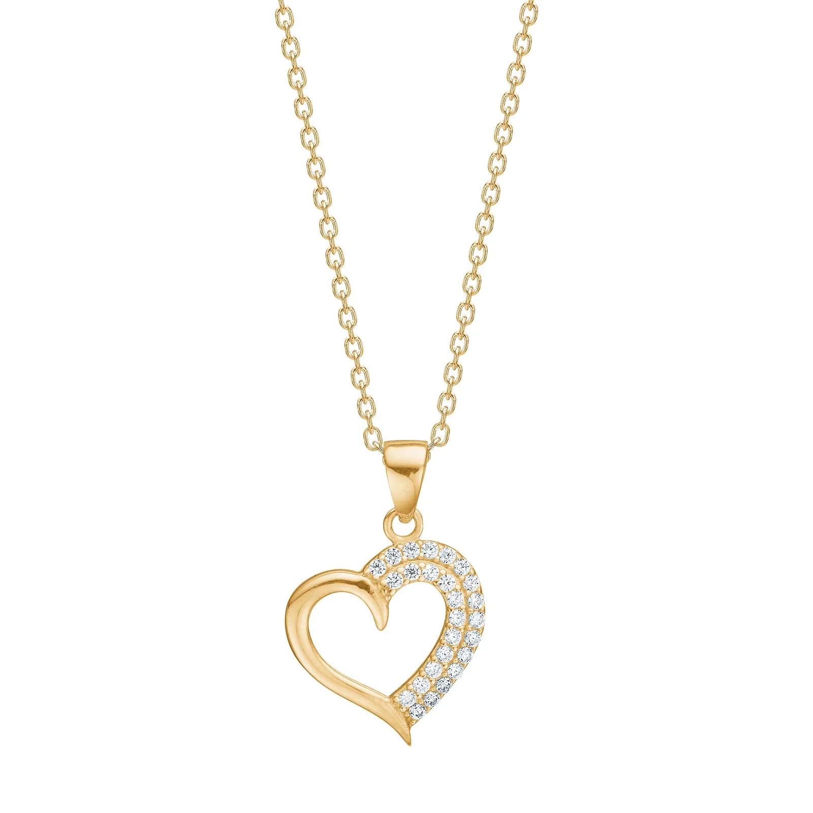 8kt. guldvedhæng hjerte m/cz inkl. forg. sølvkæde - Urma.dk