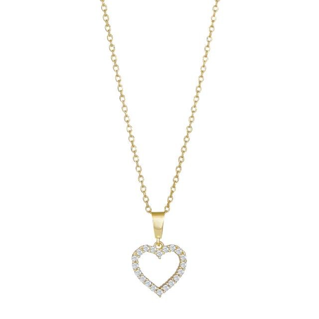 8kt. guldvedhæng hjerte m/cz inkl. forg. sølvkæde - Urma.dk