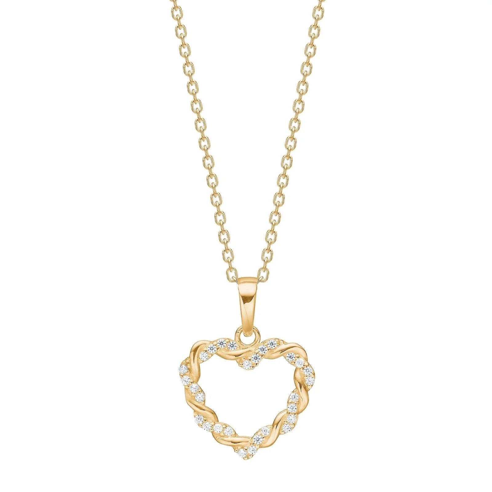 8kt. guldvedhæng hjerte m/cz inkl. forg. sølvkæde - Urma.dk