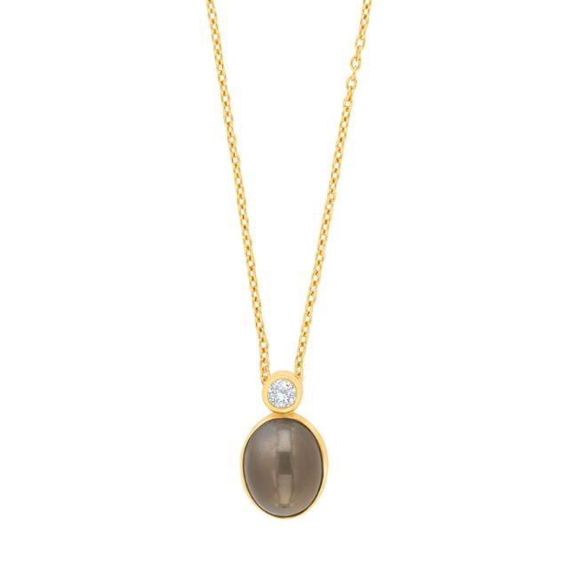 8kt. guldvedhæng m/grå månesten + cz inkl. forg. kæde - Urma.dk