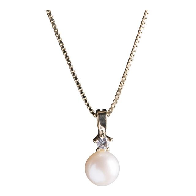 8kt. guldvedhæng m/perle og cz inkl. forg. kæde - Urma.dk