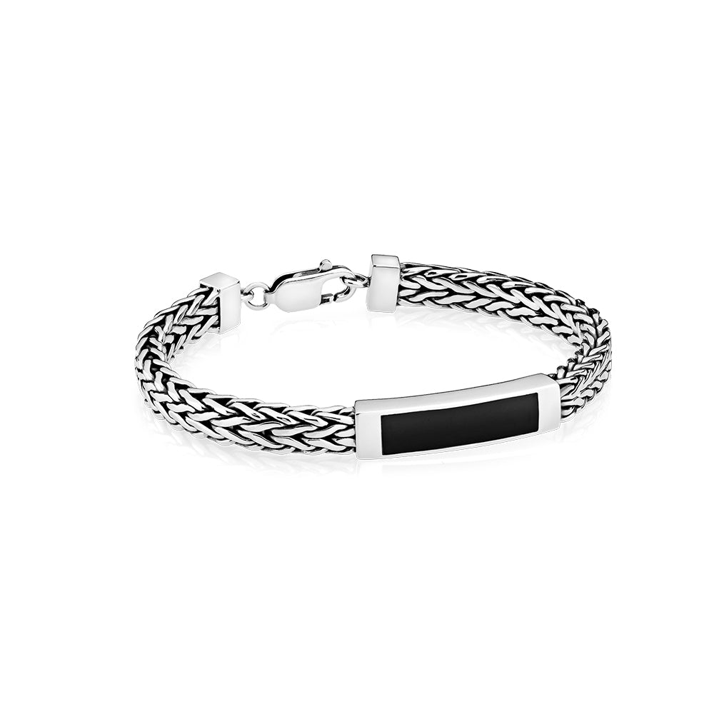 Armbånd i sølv med sort onyx sten i plade - 21 cm